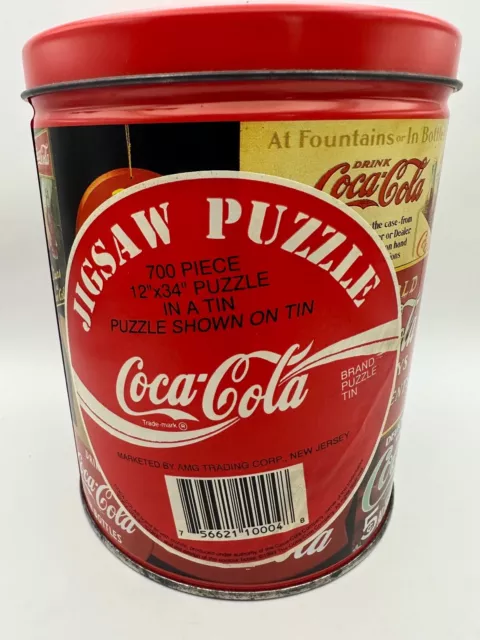 NEW Coca-Cola 700 Piece 1993 Vintage Jigsaw Puzzle Canister Metal Tin Can Sealed