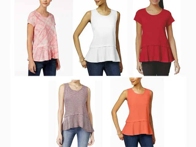 Women's Style &Co Layered Basic Cotton High Low Peplum Hem T-Shirt $34 XS M
