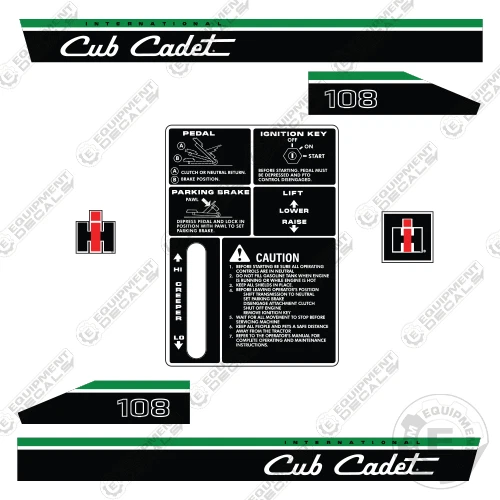Cub Cadet 108 Decal Kit Riding Mower Tractor - 7 YEAR OUTDOOR 3M VINYL!