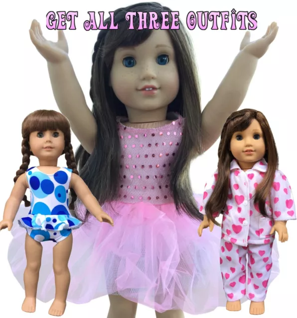 Fits 18" American Girl Doll Clothes, Ballet Set with Slippers! - 3 Outfits