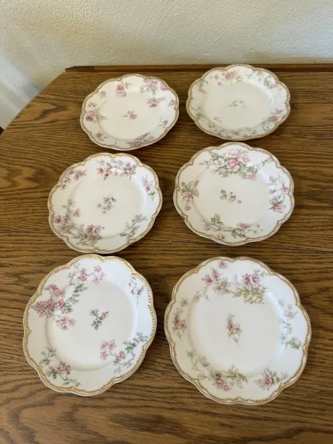 Lot of 6 ~ Vintage Haviland & Co. Limoges France Dessert Plates ~ Pink Flowers