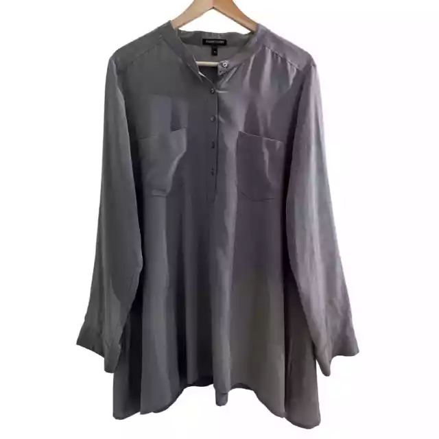 EILEEN FISHER GRAY Silk Button Up Down Blouse M $33.00 - PicClick