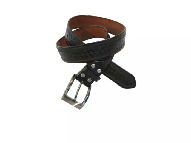 Western Black Basket Weave Tooled Leather Mens Womens Unisex Belt Show Rodeo