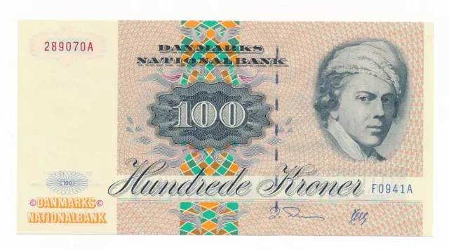 Denmark 100 Kroner 1994 Prefix F0 Sign: O. Thomasen & Herly P.54 Unc Note