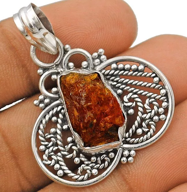 Natural Rough Orange Kyanite 925 Solid Sterling Silver Pendant, JH8-9