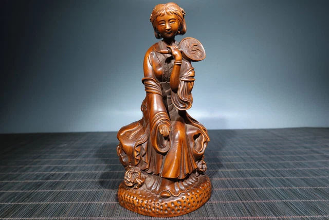 Chinese Natural Boxwood Hand-carved Exquisite Beauty Statues AC1004