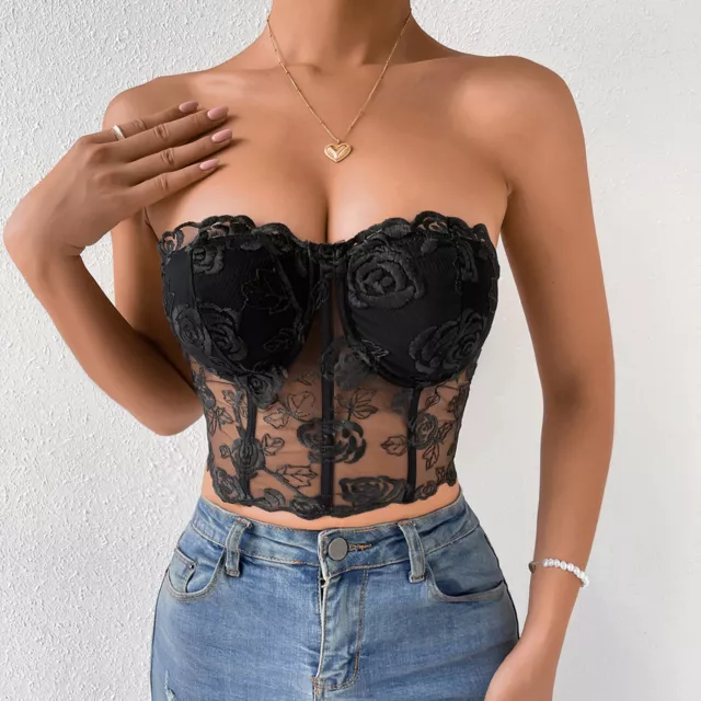 Lace Bra Top Womens Push Up Sexy Lingerie Wireless Bralette Strapless Crop  Tank
