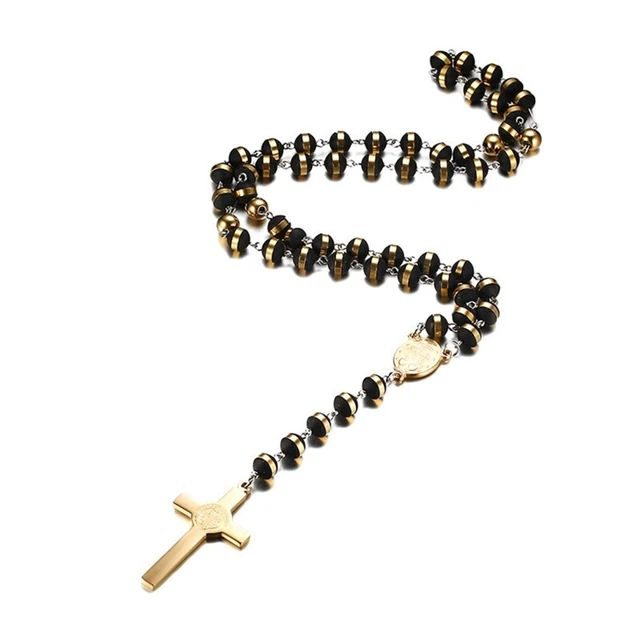 Collar de Rosario de Acero Inoxidable Cuentas Santo Colgante Dije Adorno