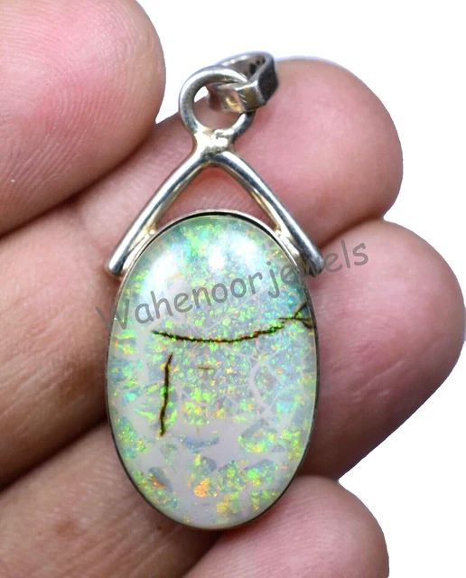 Pendentif Opale De Feu Ovale 14.35 Carats Sertie Argent 925 - Certifié AGSL, Doublet, Sans Chaîne