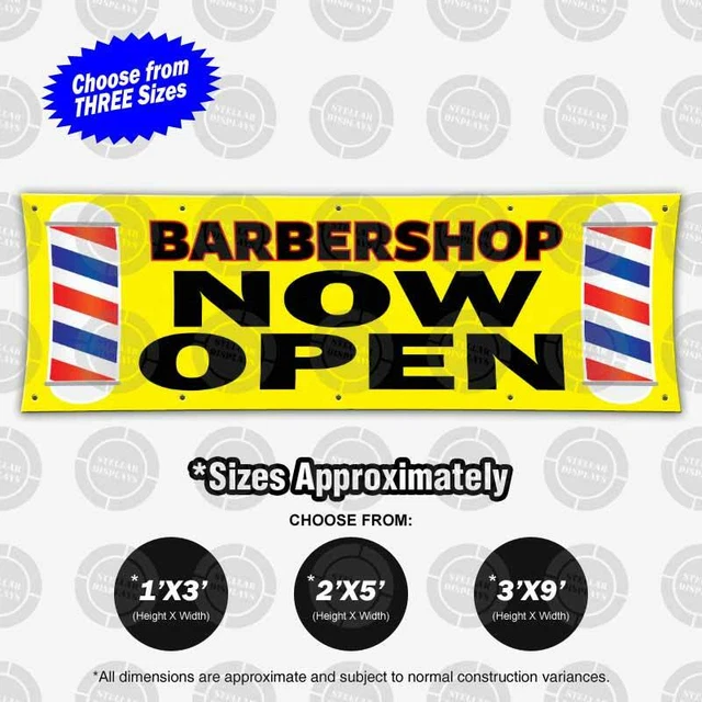 NOW OPEN Banner Display Barber Pole Sign Poster Bright Color
