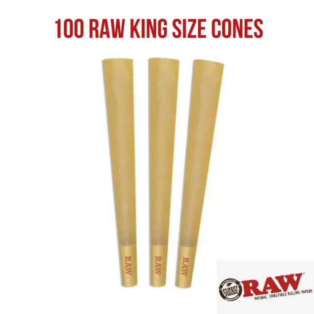 Authentic Raw King Size Pre Rolled Cones W/Filter Tips (100 CONES)