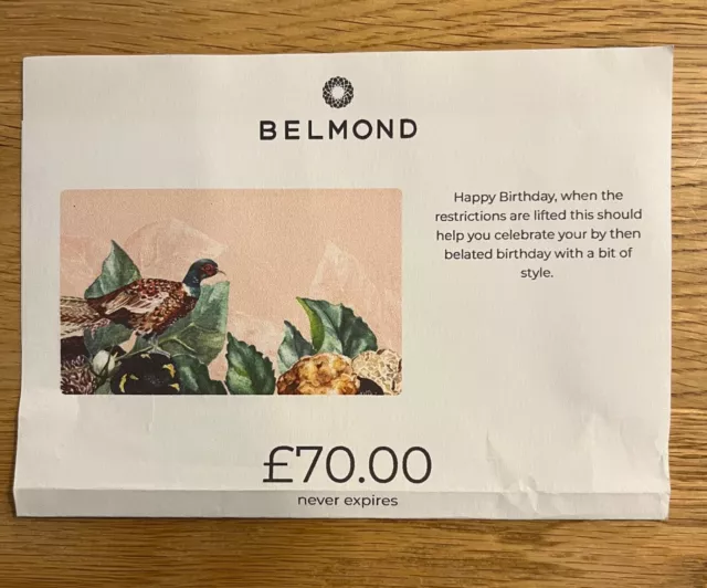 A £70 Belmond e-Gift Card for sale at £50 - never expires
