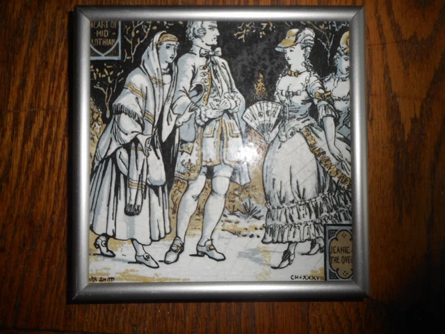 Antique 6" Minton Stoke On Trent Ceramic Tile-HEART OF MIDLOTHIAN-Moyr Smith