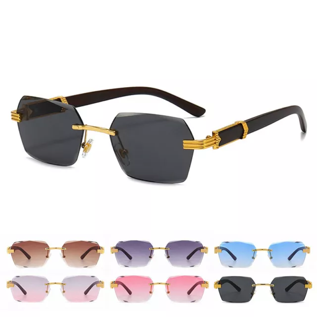 Fashion Rimless Rectangle Sunglasses Women Men Retro Frameless Square Glasses