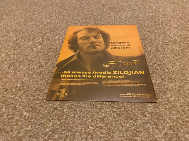 Framed Advert 11X8 Avedis Zildjian Cymbals - Ginger Baker