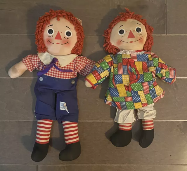 15” Vintage Cloth Knickerbocker Raggedy Ann And Andy Set Of 2 Dolls