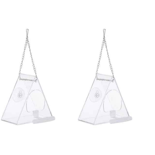 Set of 2 White Acrylic Bird Feeder Cage Food Holder Outdoor
