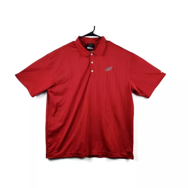 Nike Golf Dri-Fit Polo Shirt Red Short Sleeve Shiner Bock Beer Mens XL 3 Button