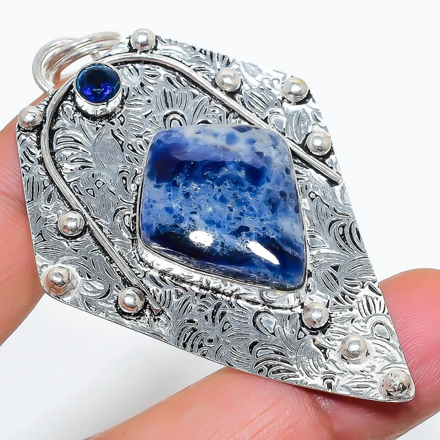 Sodalite, Blue Topaz Gemstone 925 Sterling Silver Jewelry Pendant 2.88" e560