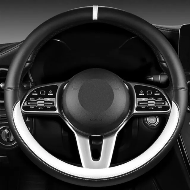 Black/White Leather Car Steering Wheel Cover Anti-catch Cars Decor Accessories