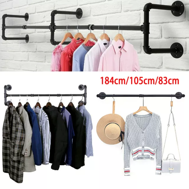 Industrial Pipe Clothing Rack Wall mounted Clothes Rail Hanging Display Rack UK