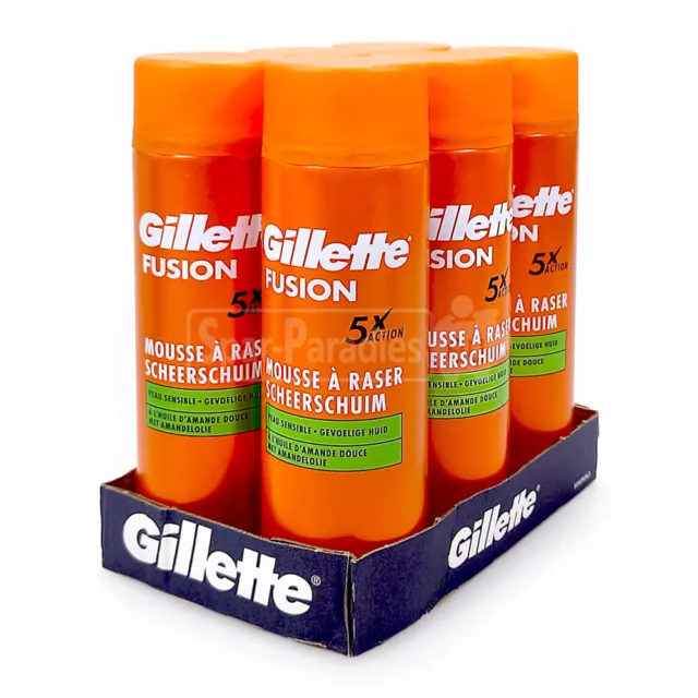 (14,33 EUR/l) 6 x 250 ml Gillette Fusion Sensitive Rasierschaum mit Mandelöl