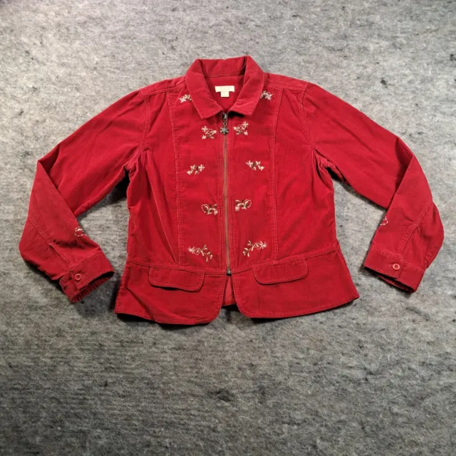 Christopher And Banks Jacket Womens Large Corduroy Red Snowflake Long Sleeve