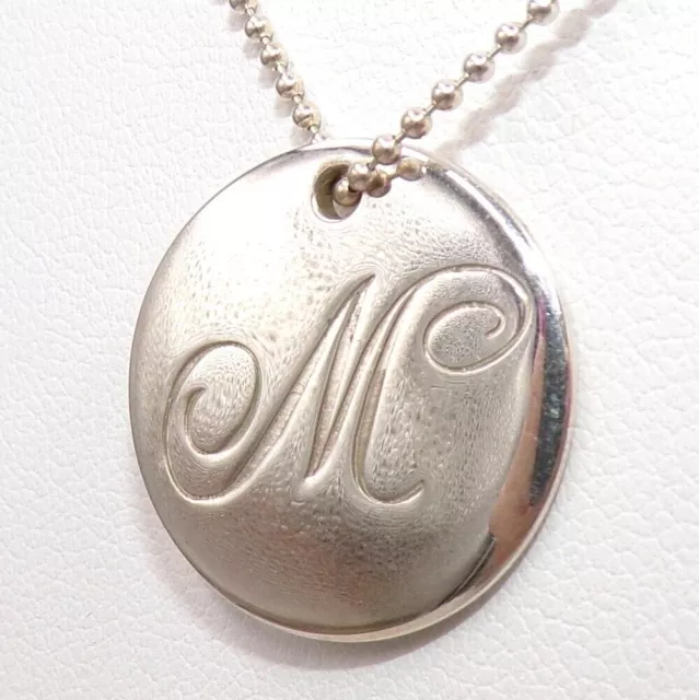 Tiffany & Co Silver Letter M Alphabet Initial Round Disc Pendant Necklace LLL3