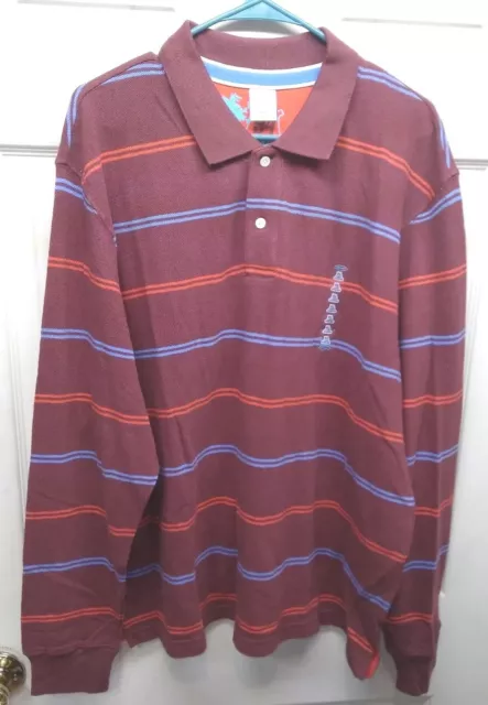 Old Navy Men's Vintage Burgundy Striped L/S Polo Shirt XL DATED 2005 NWT