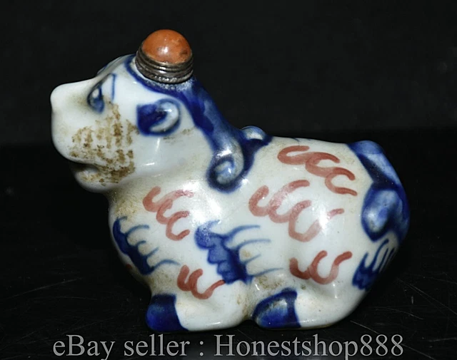 2.8" Rare Old Chinese Wucai Porcelain Dynasty Palace Pixiu Beast Snuff Bottle
