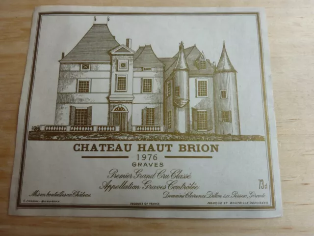 etiquette vin Chateau Haut Brion 1976 original 75cl wine label graves