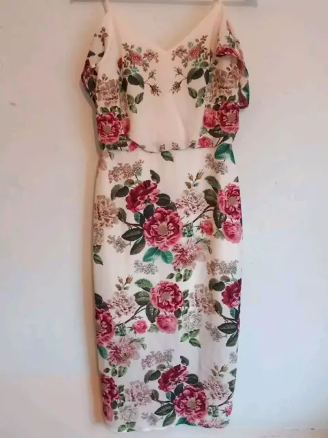 Oasis Ladies Dress Size 8 Pink Floral Museum Of Royal Worcester Cream Lined