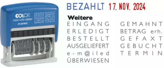 COLOP Mini-Dater Wortbandstempel Datumstempel mit 12 Texten Zwölf-Zweckstempel