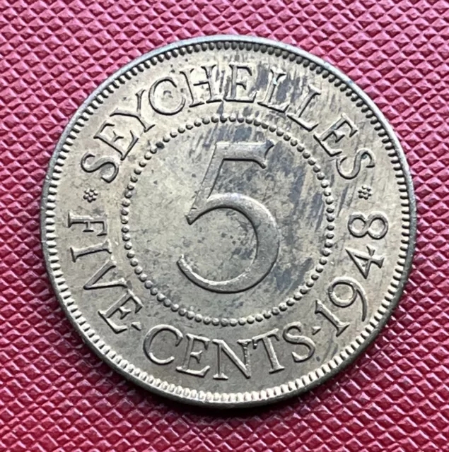 Seychelles 1948 Bronze 5 Cents. George VI. One Year Type. High Grade. KM# 7