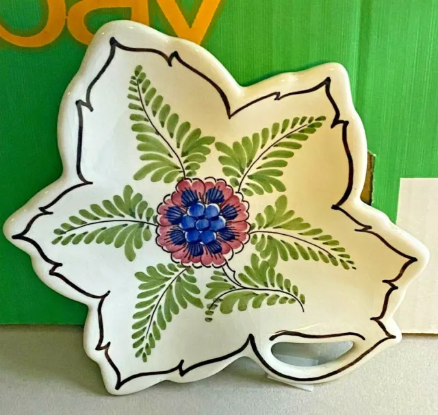 Delft-Oval Bowl Trinket Dish-Pierced Leaf-Hand Painted-Centre Flower-Vintage