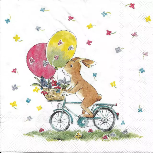 Lot de 4 Serviettes en papier Lapin Pâques Vélo Decoupage Decopatch