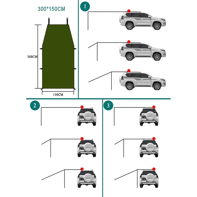 Robusta tenda coda auto riparo solare per viaggi su strada struttura spaziosa e