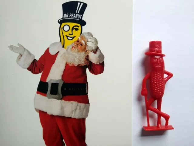 Planters Peanuts Red Plastic Whistle & Mr Peanut Santa Claus Christmas Postcard