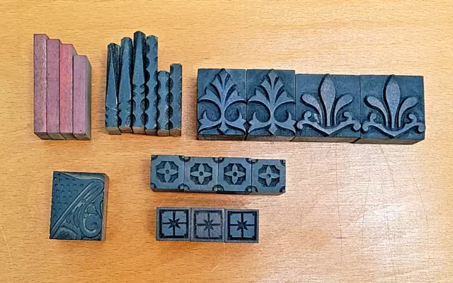 Vintage Letterpress Decorative Printers Blocks, 22 Pieces