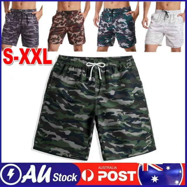 Mens Short Pants Camouflage Elastic Waist Half Pant Loose Beach Sport Gym Shorts