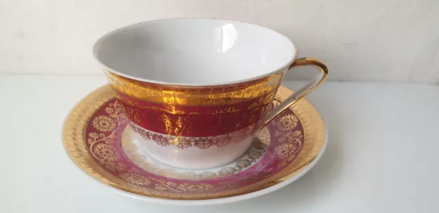 ANCIEN tasse et soucoupe rose fleur or ensemble PETIT DÉJEUNER porcelaine LES