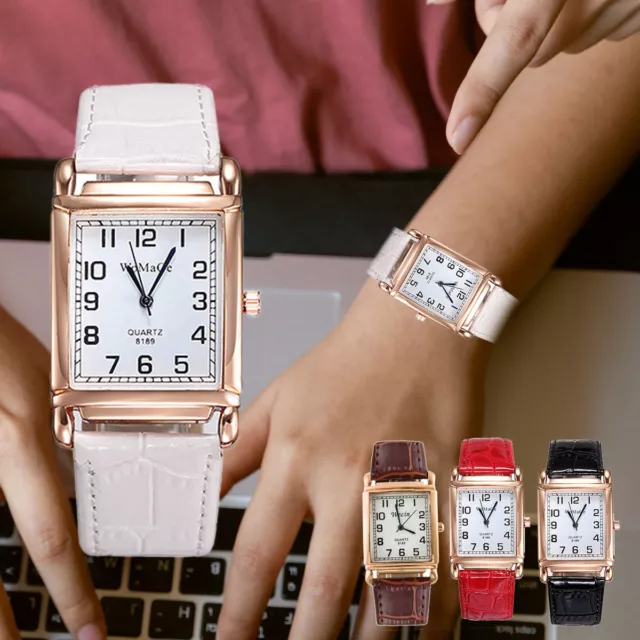 Ladies Womens Wrist Watches Watch Quartz Square Leather Strap Analogue Gifts UK