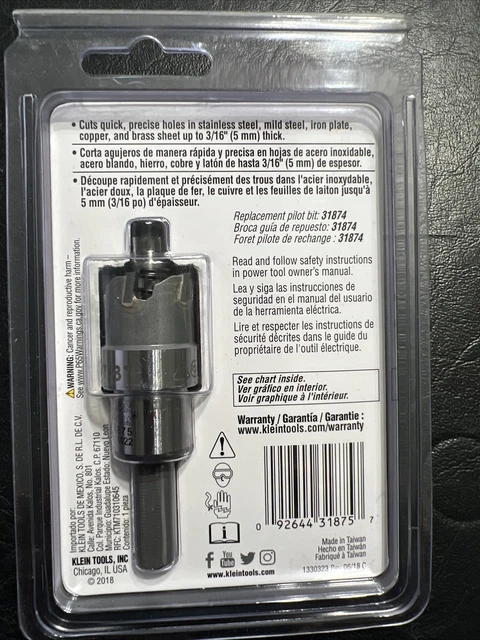 Klein Tools 31875 7/8 inch Carbide Hole Cutter Drill Bit  FREE SHIPPING!!! 3
