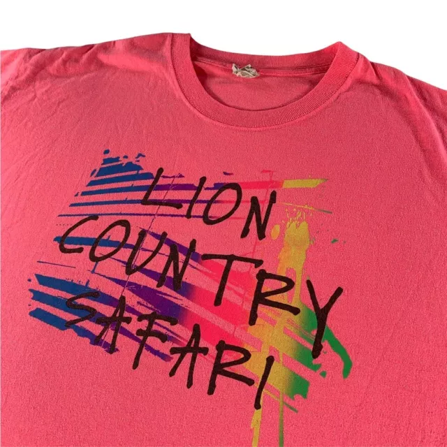 VTG Men's Lion Country Safari West Palm Beach S/S T-Shirt Neon Pink • XL