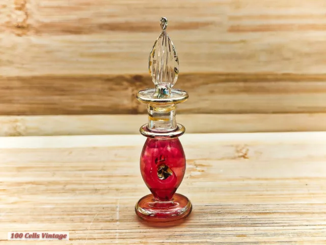 Small Tiny Red-Elegant Egyptian Vintage Collectable Glass Perfume Bottle-cw