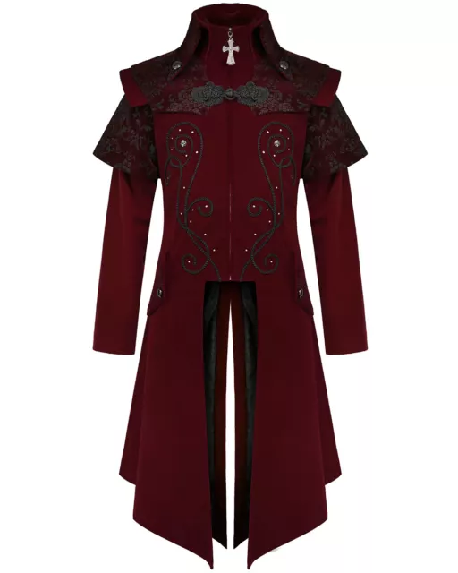 Devil Fashion Mens Long Gothic Coat Jacket Red Velvet Damask Steampunk Victorian