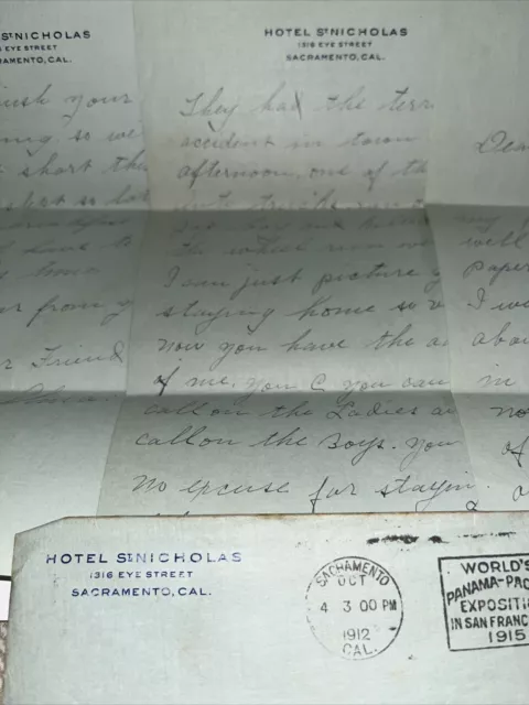 Antique 1912 Letter to KS: St Nicholas Hotel Letterhead Sacramento California CA 3