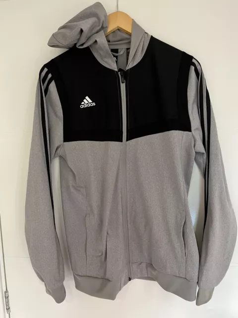 Adidas Boys Hoodie Tracksuit Top Jacket Grey Football M 15-16 years Full Zip