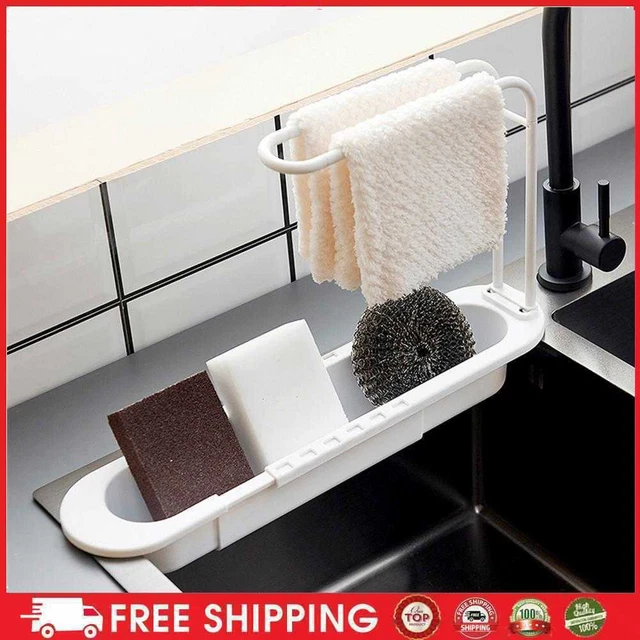 Organizer supporto rubinetto ripiano lavandino regolabile spugna bagno cesto asciugatrice