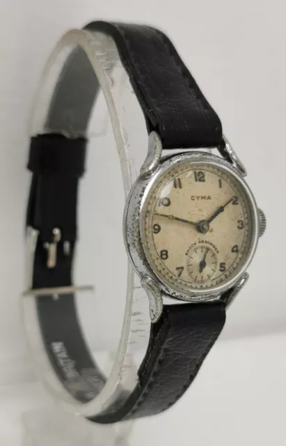 Vtg 1940s Cyma WW2 Era Military Style 15J Denisteel Chrome Cased Ladies Watch